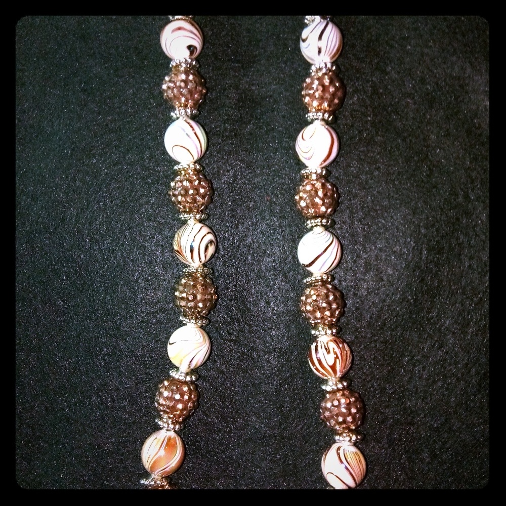 Brown/Silver Beaded Necklace and Bracelet